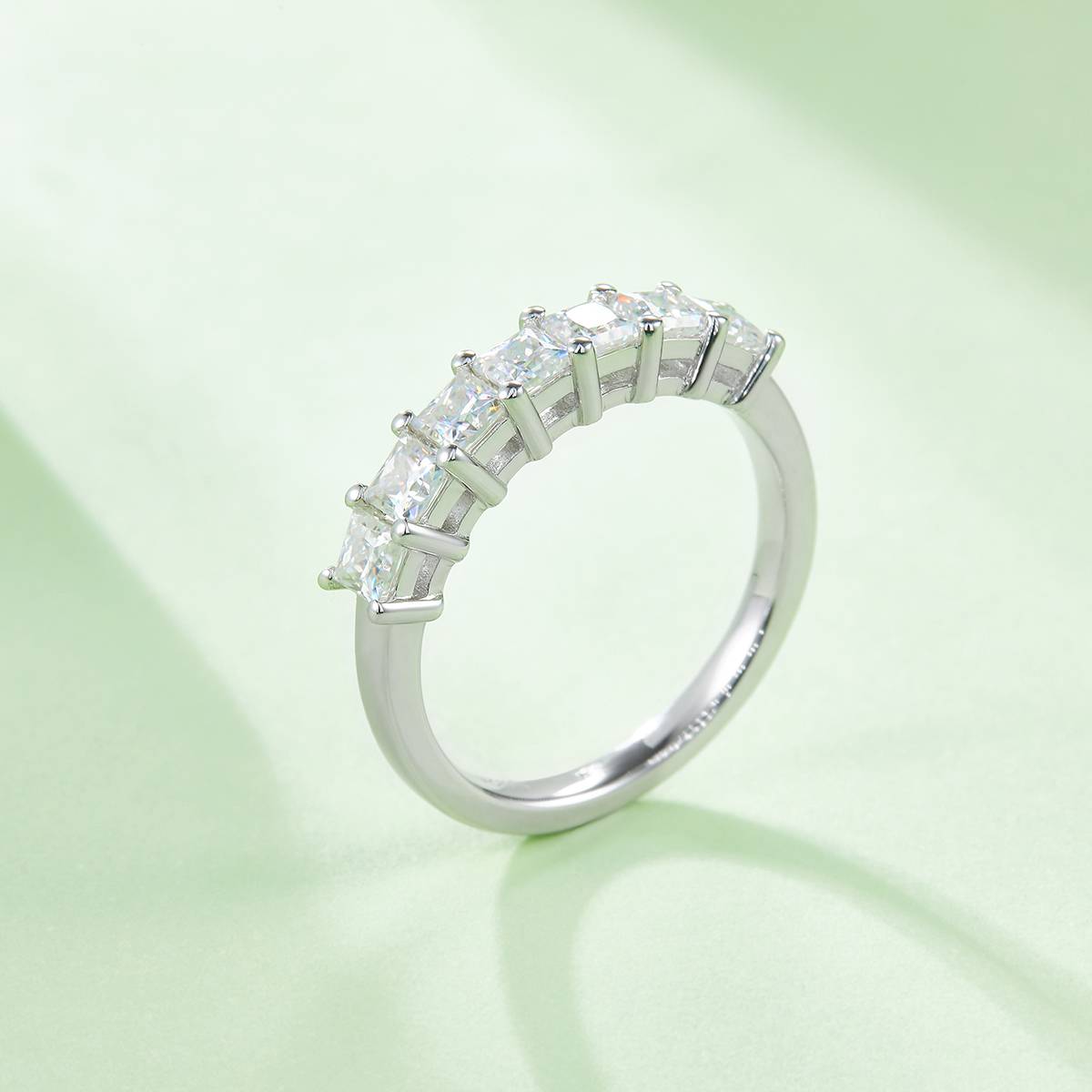 Square lined ring S925 silver plated platinum Moissanite women's ring 2.1 carats D-grade